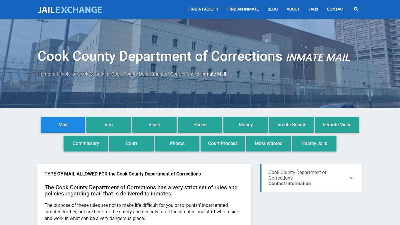 Inmate Mail - Cook County Department of Corrections, IL - Jail Exchange