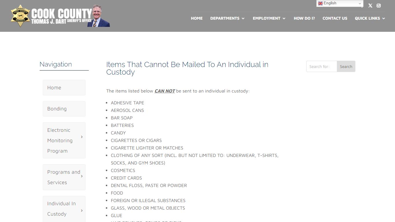 Items That Cannot Be Mailed To An Individual in Custody